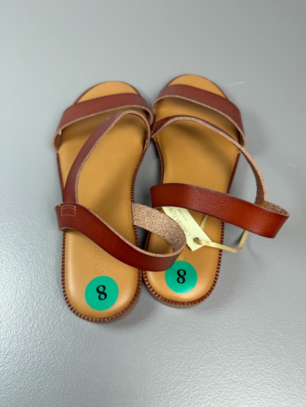 Cynthia Rowley Cognac Brown Leather Slingback Sandals - Picture 3 of 13